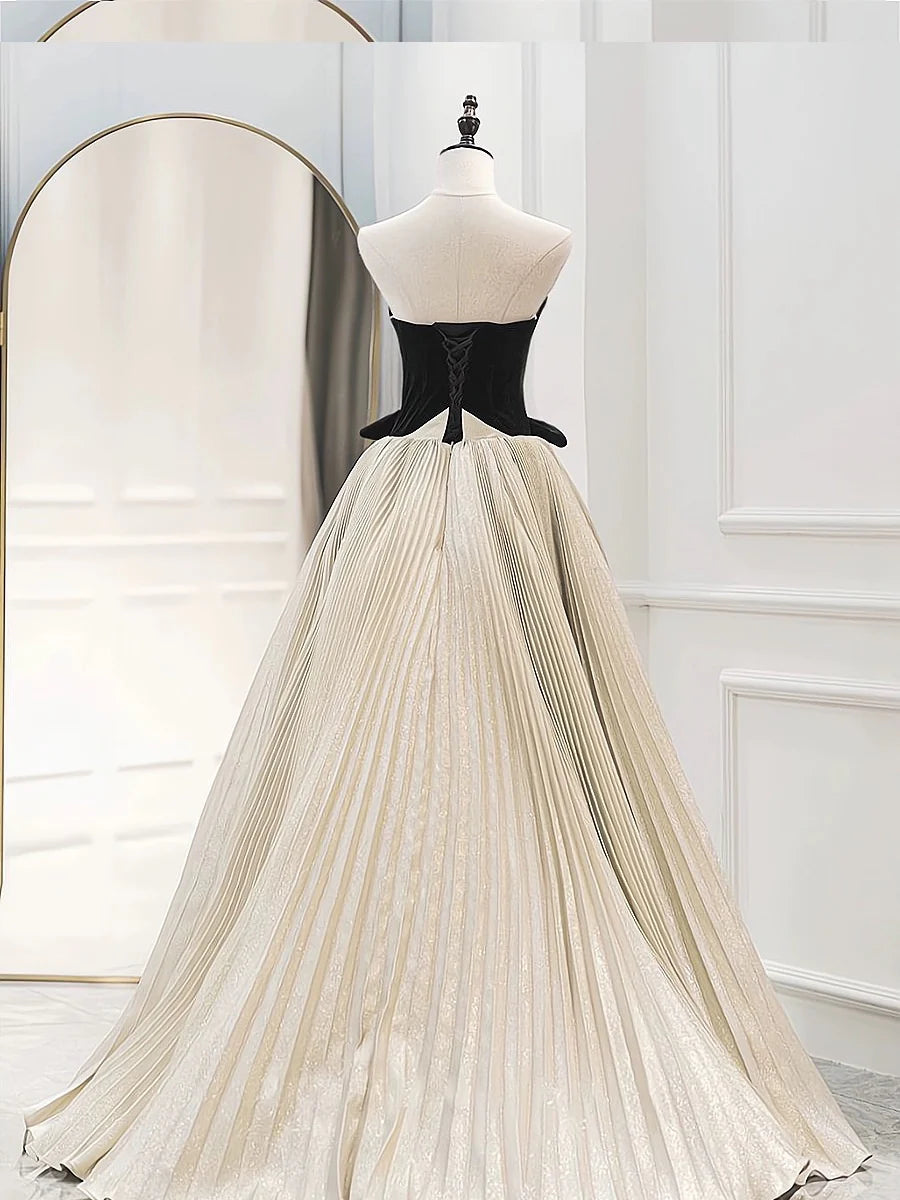 Wholesale A-Line Sweetheart Neck Satin Velvet Champagne Long Prom Dress Champagne Long Evening Dress gowns evening dresses